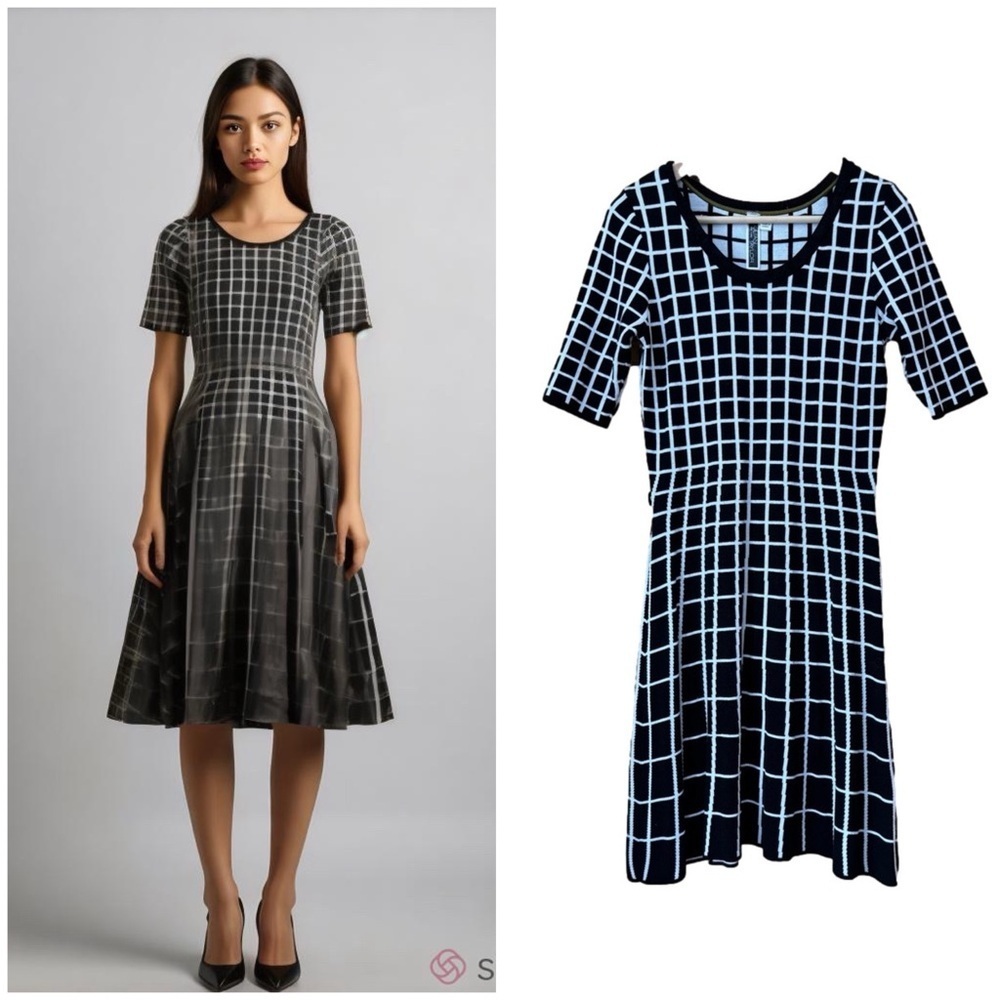 Vintage Julian Taylor New York A-line windowpane print sweater dress size M